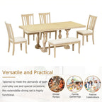 6-Piece 78 Trestle Extendable Dining Table Set w/Dining Chairs &Bench