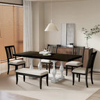 6-Piece 78 Trestle Extendable Dining Table Set w/Dining Chairs &Bench