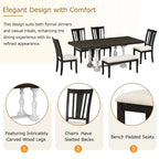 6-Piece 78 Trestle Extendable Dining Table Set w/Dining Chairs &Bench