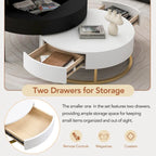 Modern Round Lift-top Nesting Coffee Tables with 2 Drawers White & Black