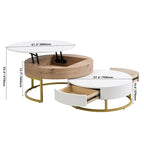 Modern Round Lift-top Nesting Coffee Tables with 2 Drawers White & Black
