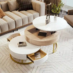 Modern Round Lift-top Nesting Coffee Tables with 2 Drawers White & Black