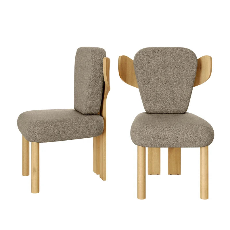 Corvus Delhi Teddy Fabric Upholstery Dining Chairs with Wood Legs (Set of 2)