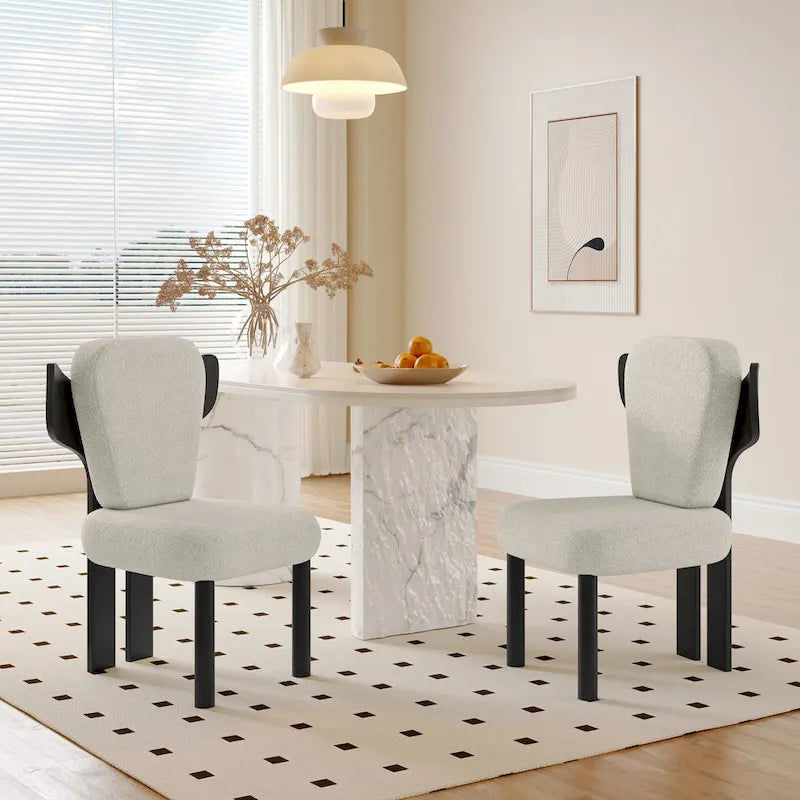 Corvus Delhi Teddy Fabric Upholstery Dining Chairs with Wood Legs (Set of 2)