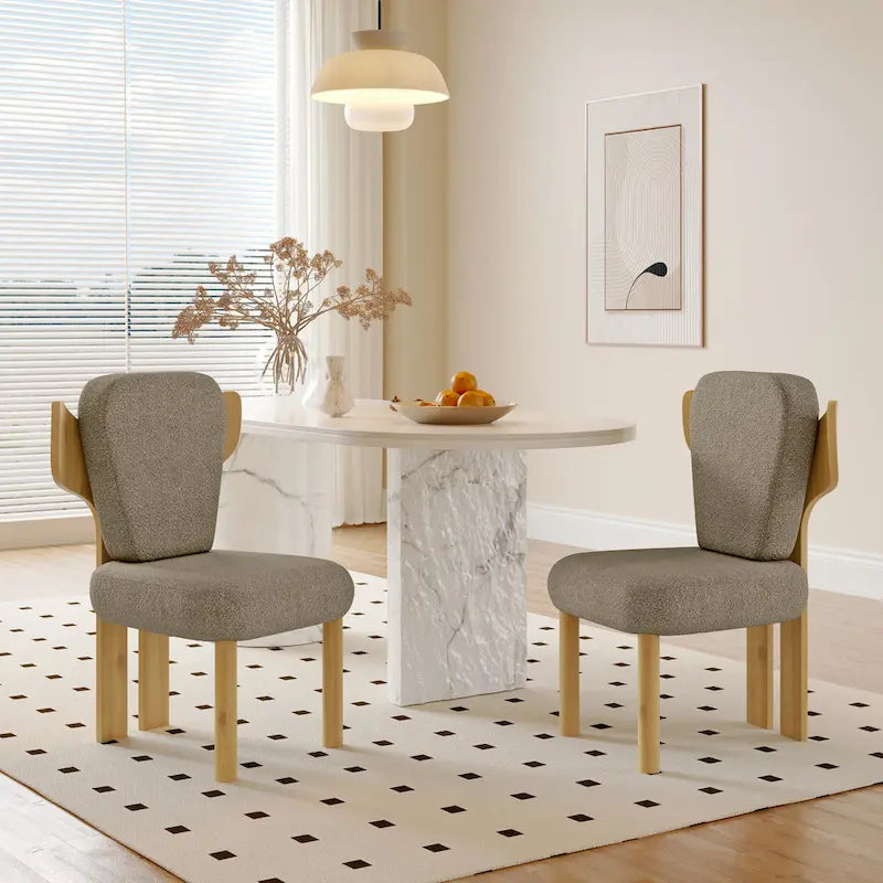 Corvus Delhi Teddy Fabric Upholstery Dining Chairs with Wood Legs (Set of 2)