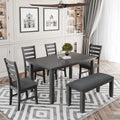 6 PCS Dining Room Table and Chairs with Bench, Rustic Wood Dining Set for 6