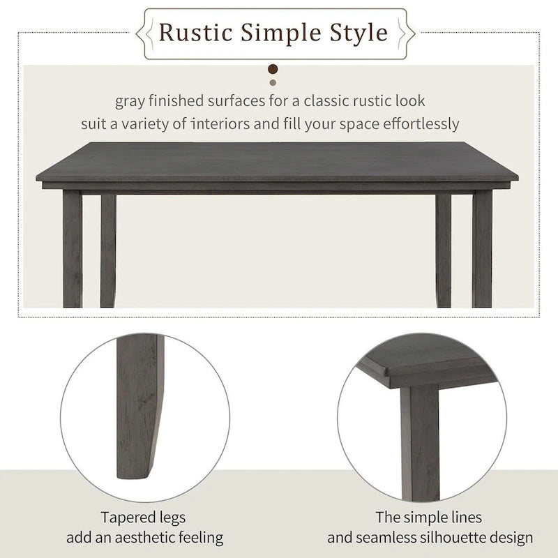 6 PCS Dining Room Table and Chairs with Bench, Rustic Wood Dining Set for 6