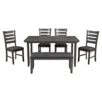 6 PCS Dining Room Table and Chairs with Bench, Rustic Wood Dining Set for 6