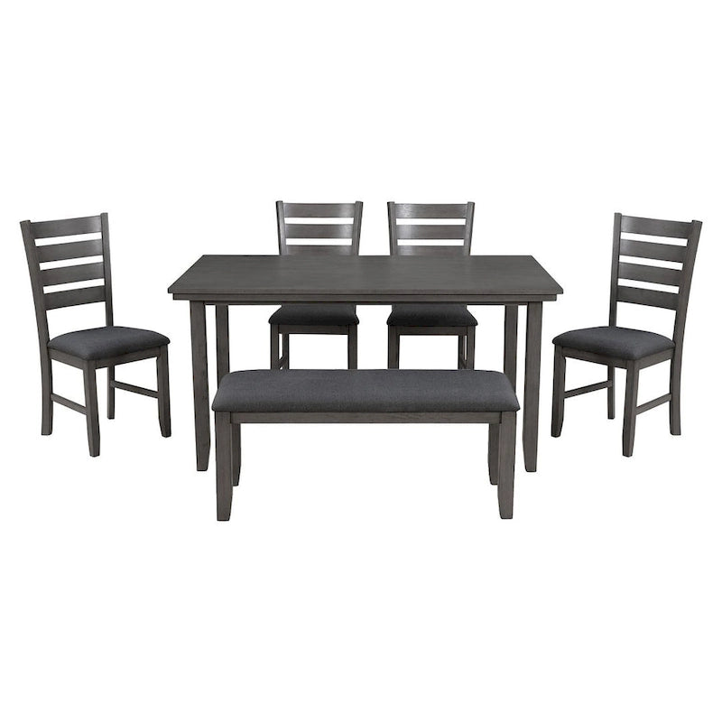 6 PCS Dining Room Table and Chairs with Bench, Rustic Wood Dining Set for 6