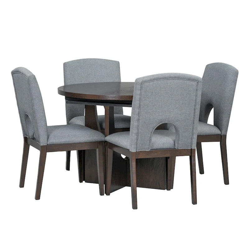 Modern 5-Piece Round Dining Set with 16.2 Removable Leaf