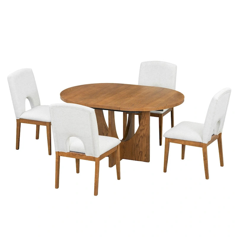 Modern 5-Piece Round Dining Set with 16.2 Removable Leaf