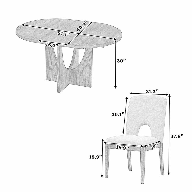 Modern 5-Piece Round Dining Set with 16.2 Removable Leaf