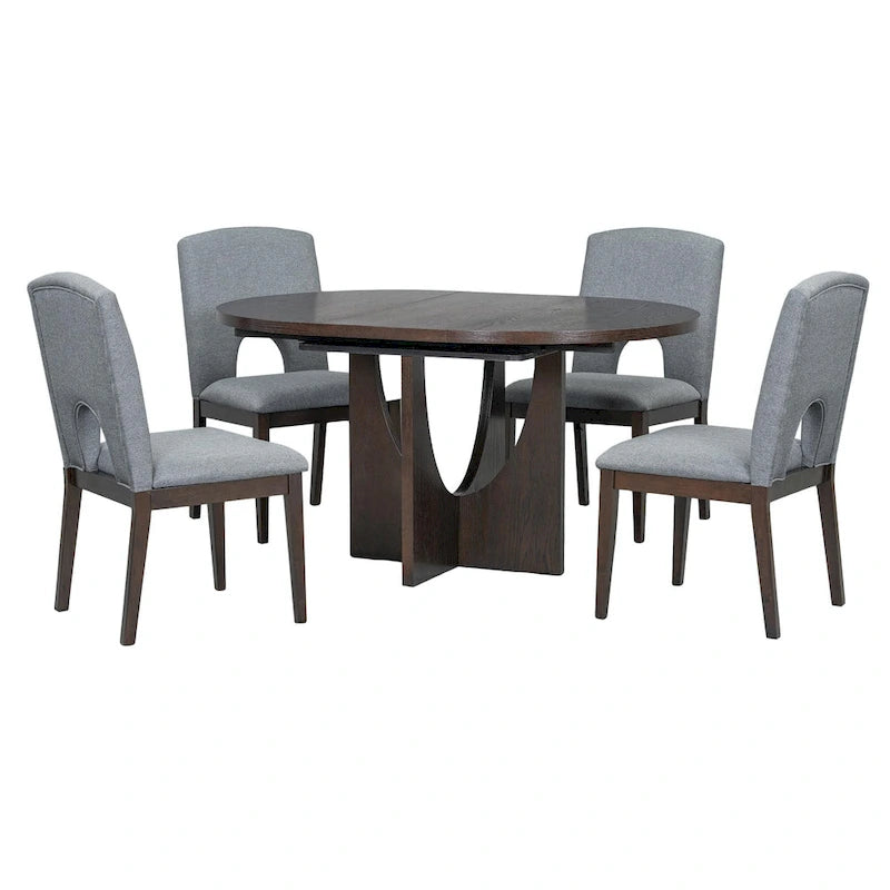 Modern 5-Piece Round Dining Set with 16.2 Removable Leaf