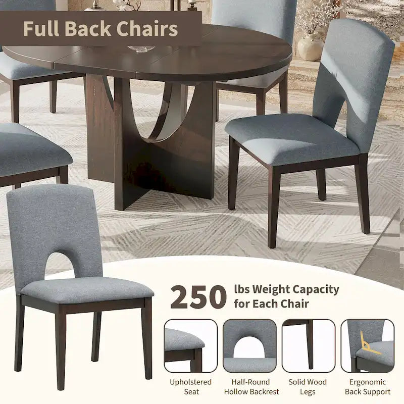 Modern 5-Piece Round Dining Set with 16.2 Removable Leaf