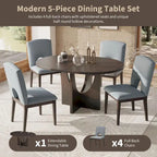 Modern 5-Piece Round Dining Set with 16.2 Removable Leaf