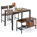 4PCS Dining Table Set Rustic Desk 2 Chairs Bench Storage Rack