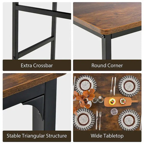 4PCS Dining Table Set Rustic Desk 2 Chairs Bench Storage Rack