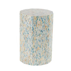 Mother of Pearl Shell Handmade Mosaic Inlay Drum Side End Accent Table - Blue - Roche River Decor
