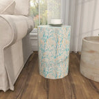 Mother of Pearl Shell Handmade Mosaic Inlay Drum Side End Accent Table - Blue - Roche River Decor
