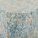 Mother of Pearl Shell Handmade Mosaic Inlay Drum Side End Accent Table - Blue - Roche River Decor