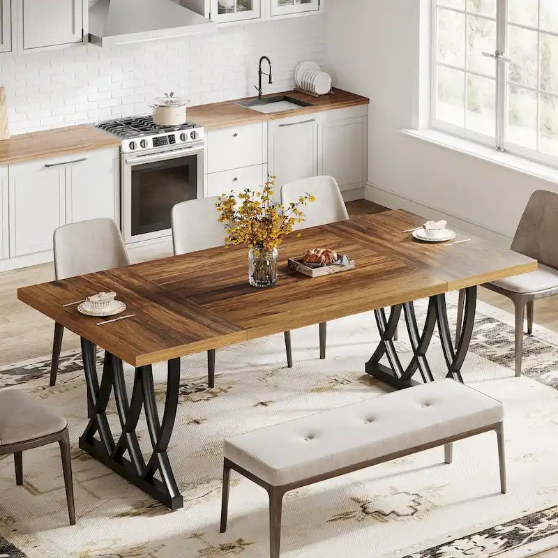 70.87-inch Wood Metal Rectangular Kitchen Dining Table for 6-8