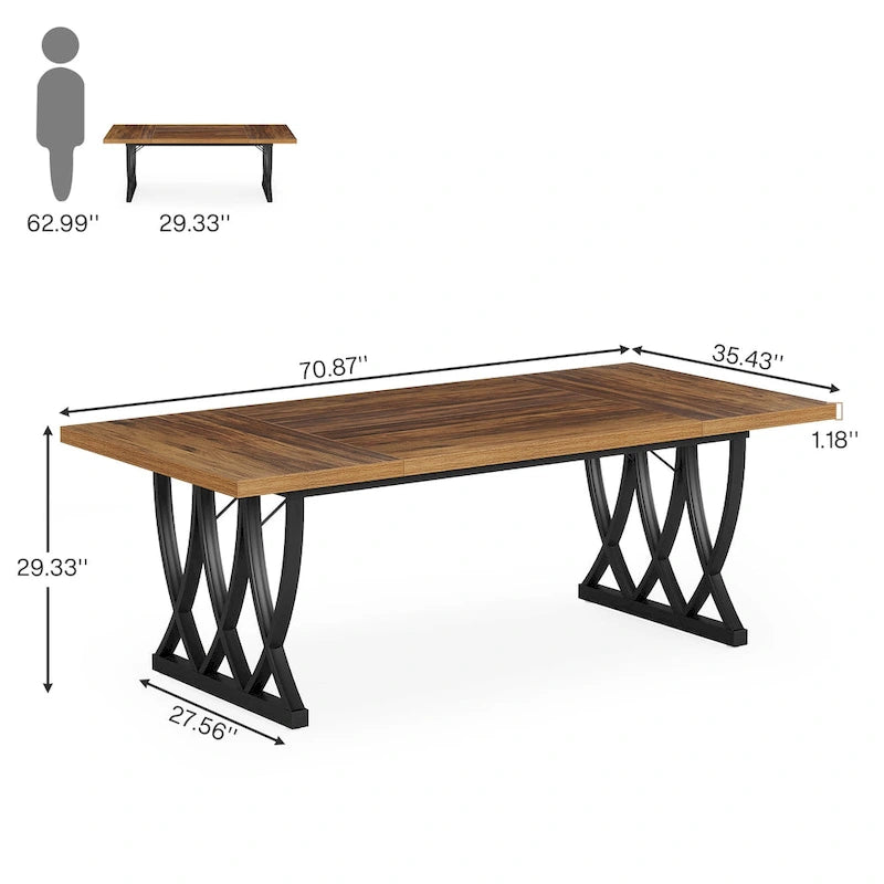 70.87-inch Wood Metal Rectangular Kitchen Dining Table for 6-8