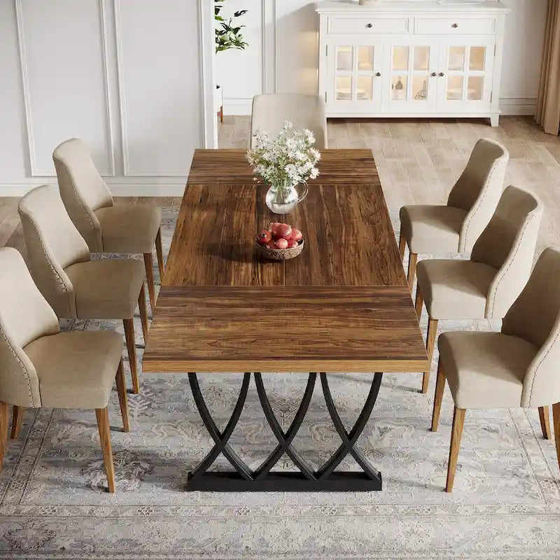 70.87-inch Wood Metal Rectangular Kitchen Dining Table for 6-8