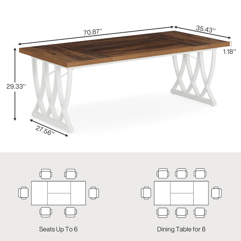 70.87-inch Wood Metal Rectangular Kitchen Dining Table for 6-8