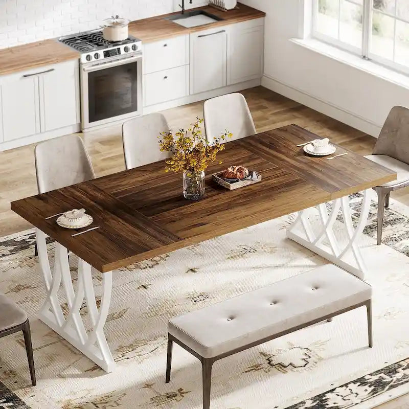 70.87-inch Wood Metal Rectangular Kitchen Dining Table for 6-8