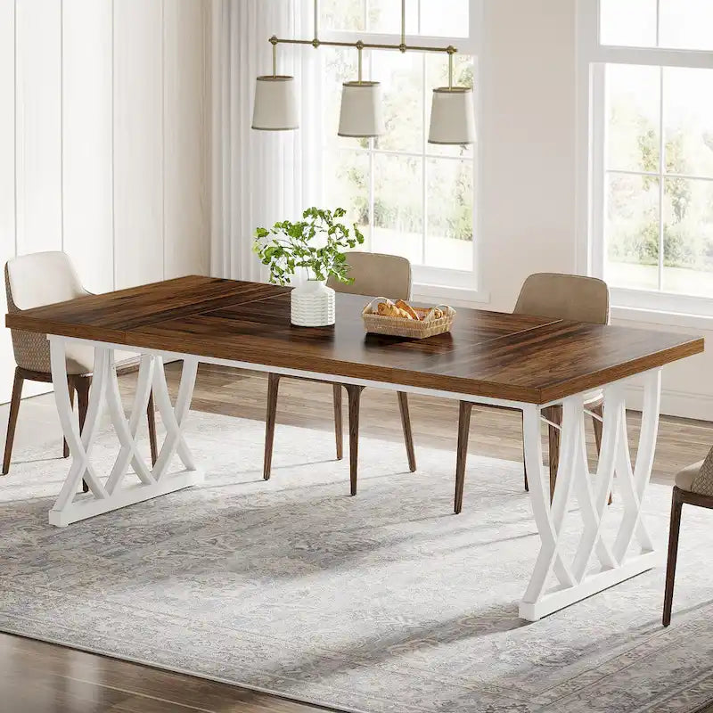 70.87-inch Wood Metal Rectangular Kitchen Dining Table for 6-8